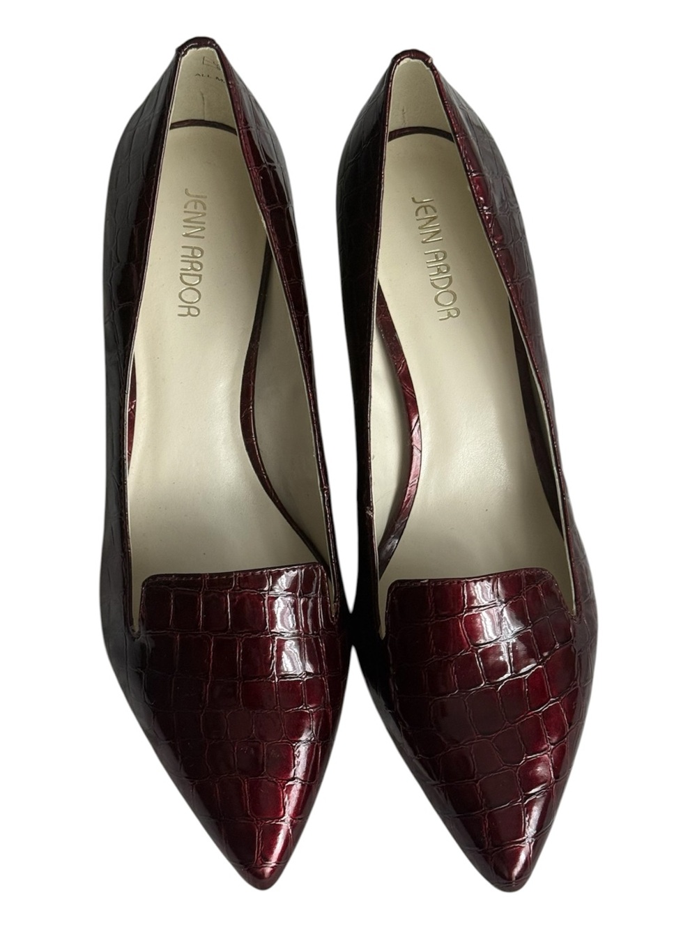 Jenn Ardor Deep Burgundy Croc-Embossed Pointed Heels2” corp core slip on Shoes 9